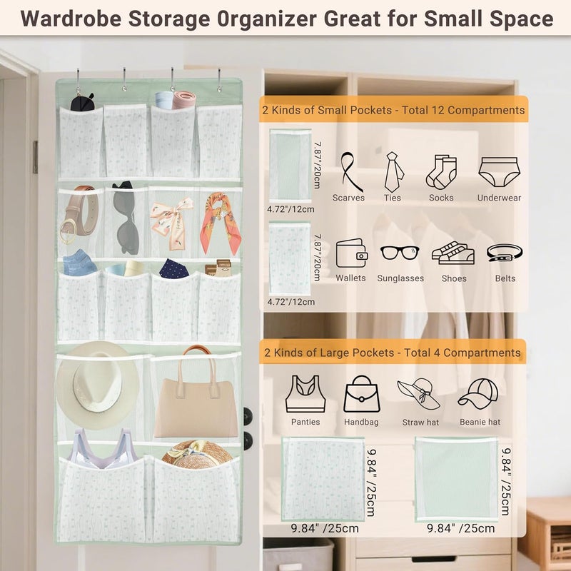 KANCNT 16 Pockets Over Door Hanging Organizer,Back of Door Shoes Organizer with 4 Kind of Pouches,Behind Closet Hanging Shelf Holder for Sock,Hat,Underwear,Travel Outfit,Storage Organization for Home,Dorm,RV - Image 2